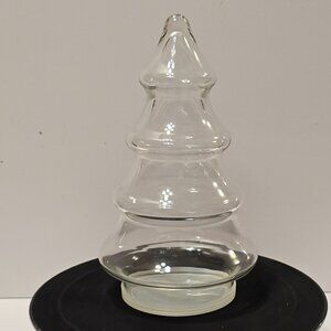Vtg Clear Glass 7.5" Christmas Tree Candy Jar With Plastic Lid Bottom